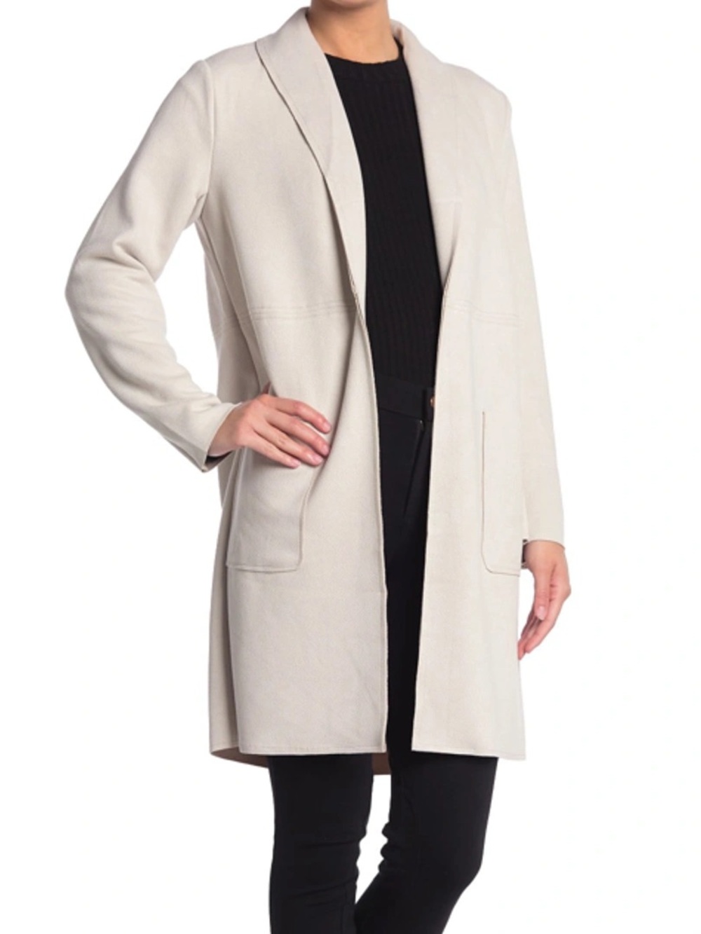 Joan Vass Cream Long Open-Front Trench Coat